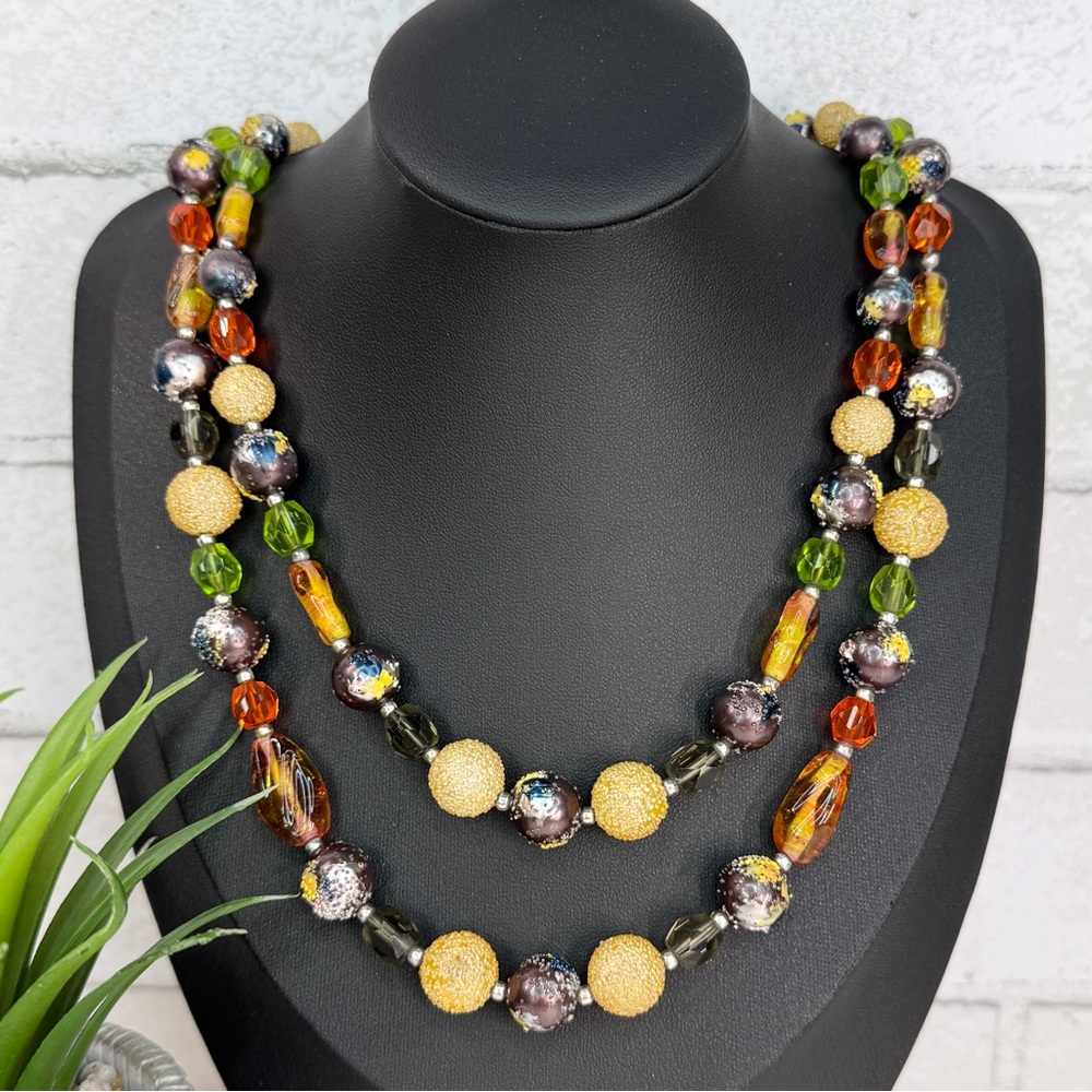SOLD Vintage 60s Sugar Coated & Twisted Glass Two Tier Multicolor Necklace